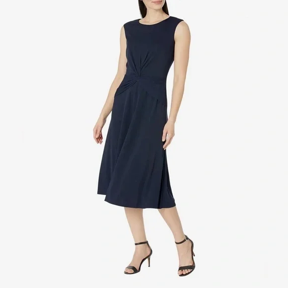 Lauren Ralph Lauren | Dresses | Nwt Size 2 Ralph Lauren Twist Front Jersey  Dress Sleeveless Navy Blue Midi New | Poshmark